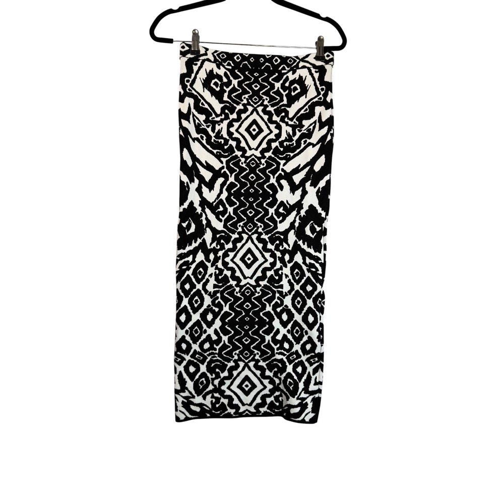 Torn by Ronny‎ Kobo Black White Geometric Tribal Knit Midi Pencil Skirt Small
